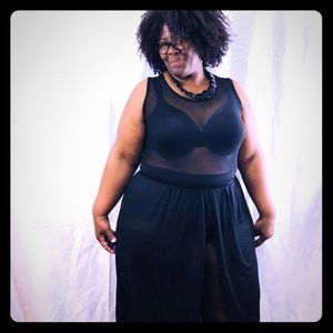 Black chiffon one piece dress